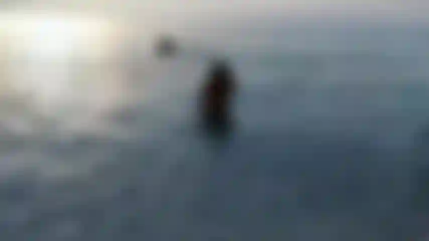 Nadando nu ao pôr do sol.