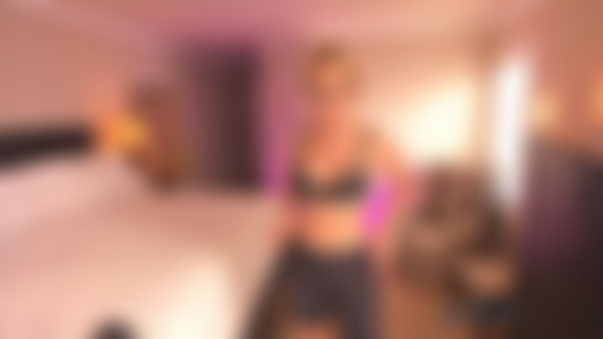 Black bike shorts, top. I strip and tease, then suck the toy, oil up my ass, feet and soles. You like that view when I ride with my ass in your face!