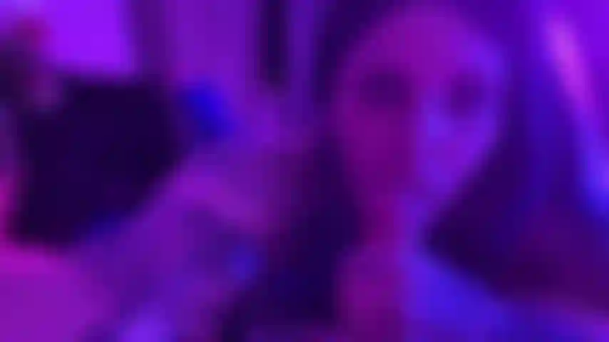 Blazed Brat in a see through blue bikini teases a cock with her split tongue