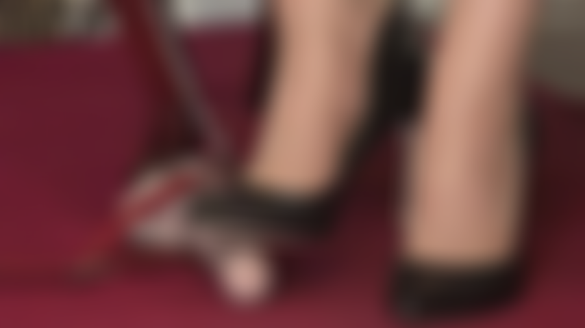 Super glossy nylon feet in leather pumps hurt your slave cock. The thought of being stepped on, and having your dick kicked and crushed by feet and heels gets you weak.