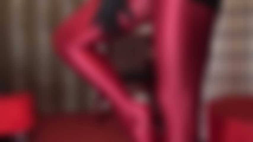Red shiny lycra pantyhose - Your tiny dick is turned on and dripping while Mistress Vivian teases with her glossy legs and feet.