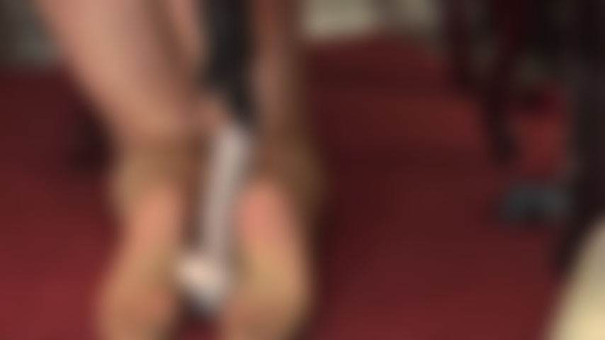 Wet and messy reverse pantyhose footjob using a lot of spit on feet and dildo.