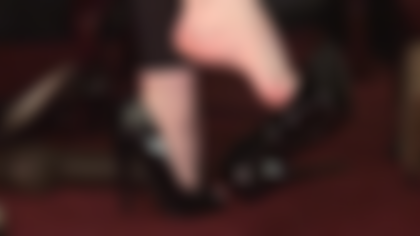 Barefoot dangling peeptoe heels and BBC trampling.
