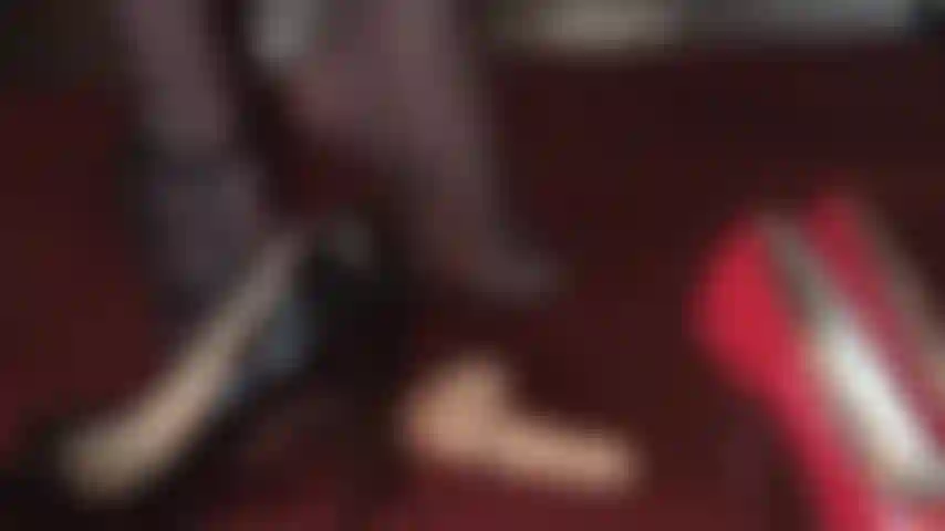 Pisoteio, fetiche por pés, salto alto - piso no seu pau com uma linda meia-calça de renda e saltos agulha afiados.