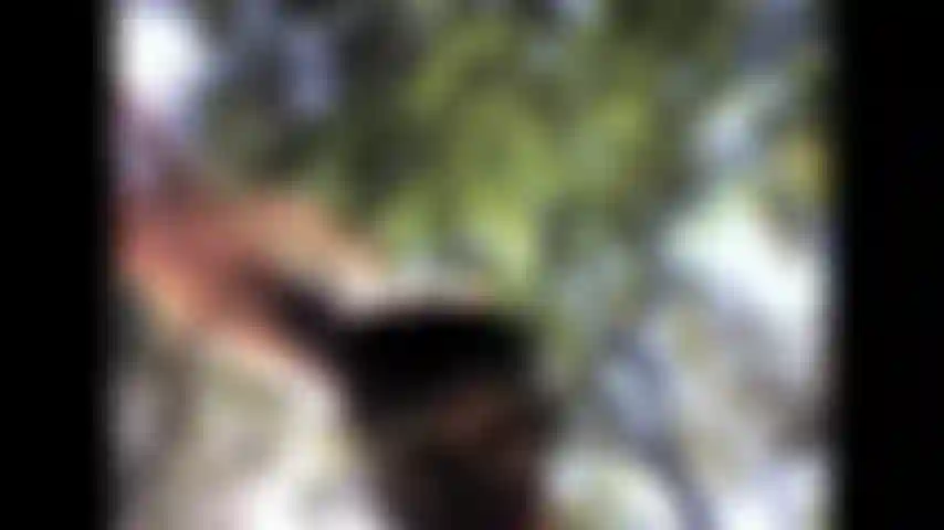 Dançando na floresta usando meias pretas e máscara.