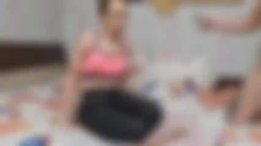 bondage ,nylon pants fetisg gagging with dick and dildo, spitting